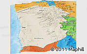 Shaded Relief Panoramic Map of IQUIQUE, political shades outside