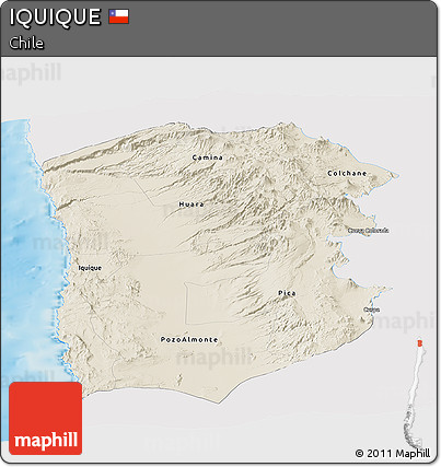 Shaded Relief Panoramic Map of IQUIQUE, single color outside