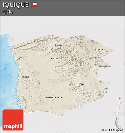 Shaded Relief Panoramic Map of IQUIQUE, single color outside