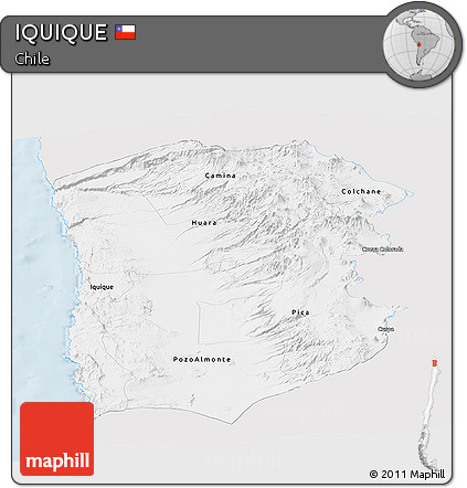 Silver Style Panoramic Map of IQUIQUE, single color outside