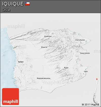 Silver Style Panoramic Map of IQUIQUE, single color outside