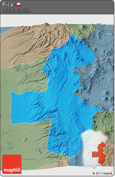 Political 3D Map of Pica, semi-desaturated