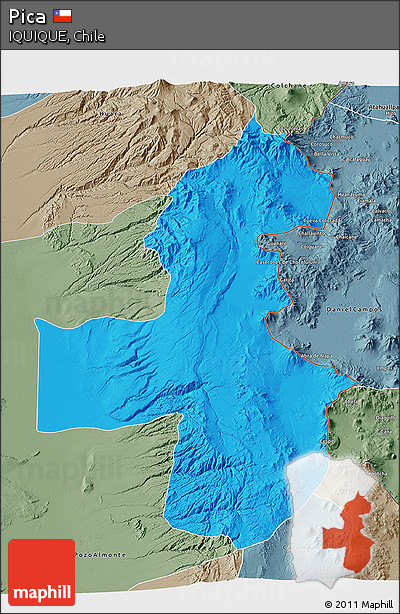 Political 3D Map of Pica, semi-desaturated