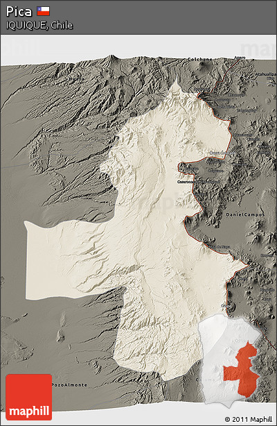 Shaded Relief 3D Map of Pica, darken