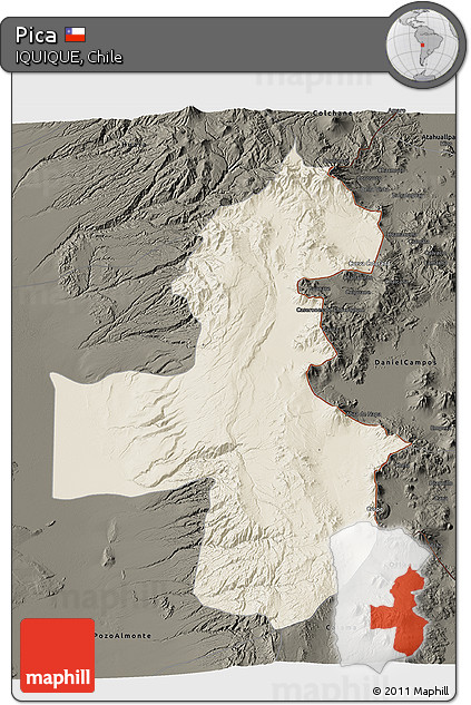 Shaded Relief 3D Map of Pica, darken