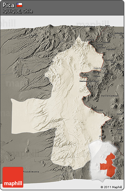 Shaded Relief 3D Map of Pica, darken
