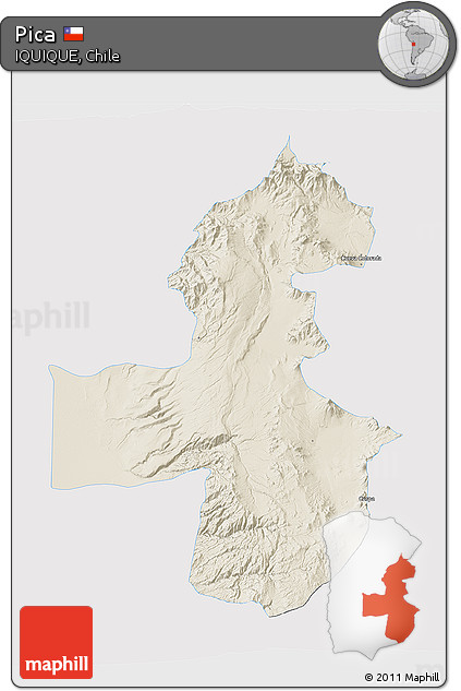 Shaded Relief 3D Map of Pica, single color outside