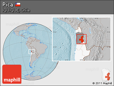 Gray Location Map of Pica, highlighted country, highlighted parent region, hill shading