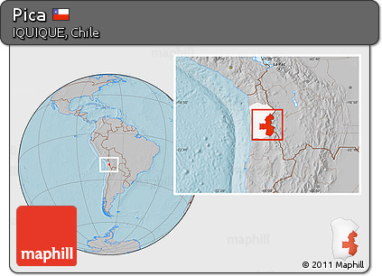Gray Location Map of Pica, highlighted parent region, hill shading