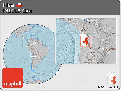 Gray Location Map of Pica, highlighted parent region, hill shading