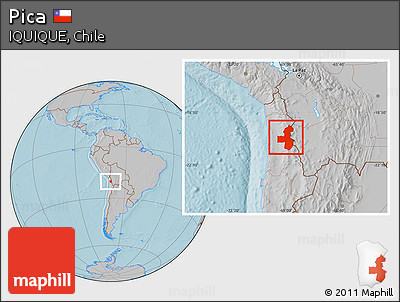 Gray Location Map of Pica, hill shading
