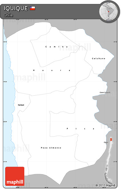 Gray Simple Map of IQUIQUE, single color outside