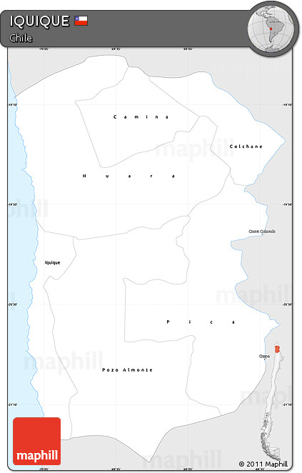 Silver Style Simple Map of IQUIQUE, single color outside