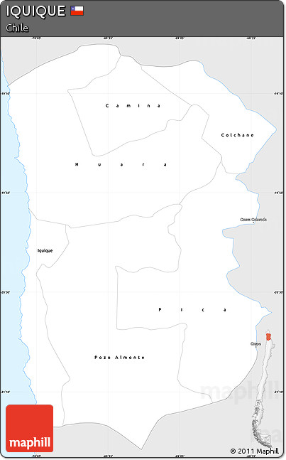 Silver Style Simple Map of IQUIQUE, single color outside