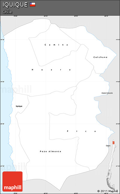 Silver Style Simple Map of IQUIQUE, single color outside