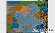 Political 3D Map of Calbuco (Is.), darken