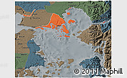 Political 3D Map of Calbuco (Is.), darken, semi-desaturated