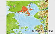 Political 3D Map of Calbuco (Is.), physical outside