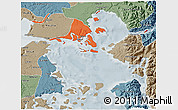 Political 3D Map of Calbuco (Is.), semi-desaturated