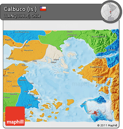 Shaded Relief 3D Map of Calbuco (Is.), political outside