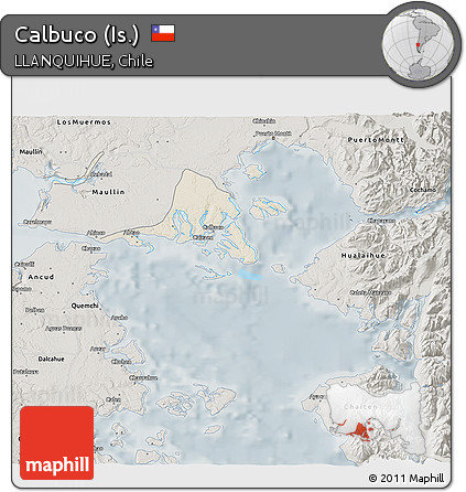 Shaded Relief 3D Map of Calbuco (Is.), semi-desaturated