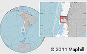 Gray Location Map of Calbuco (Is.), highlighted country, highlighted parent region, hill shading