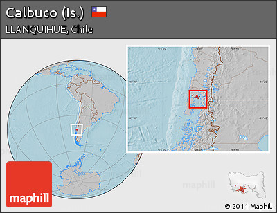 Gray Location Map of Calbuco (Is.), hill shading
