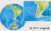 Physical Location Map of Calbuco (Is.), highlighted country, highlighted parent region, within the entire country