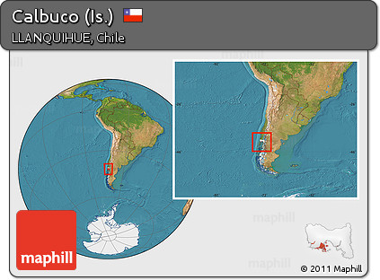Satellite Location Map of Calbuco (Is.), highlighted parent region, within the entire country