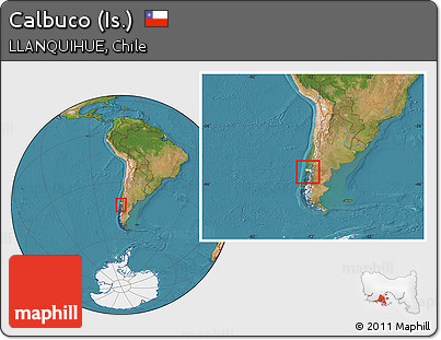 Satellite Location Map of Calbuco (Is.), highlighted parent region, within the entire country