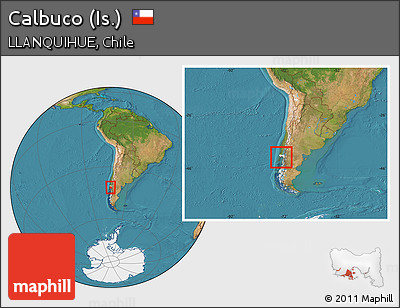 Satellite Location Map of Calbuco (Is.), highlighted parent region, within the entire country