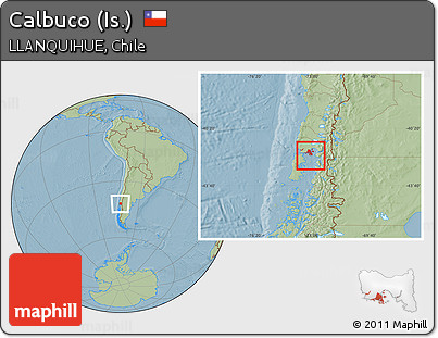 Savanna Style Location Map of Calbuco (Is.), hill shading