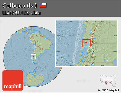 Savanna Style Location Map of Calbuco (Is.), hill shading