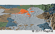 Political Panoramic Map of Calbuco (Is.), darken, semi-desaturated