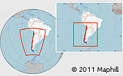 Gray Location Map of Chile, highlighted continent, within the entire continent, hill shading