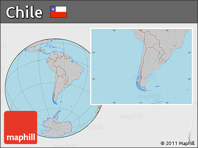 Gray Location Map of Chile, hill shading inside