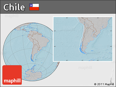 Gray Location Map of Chile, hill shading outside