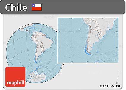 Gray Location Map of Chile, lighten, land only, hill shading