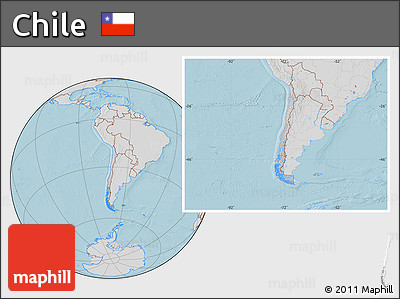 Gray Location Map of Chile, lighten, semi-desaturated, land only, hill shading