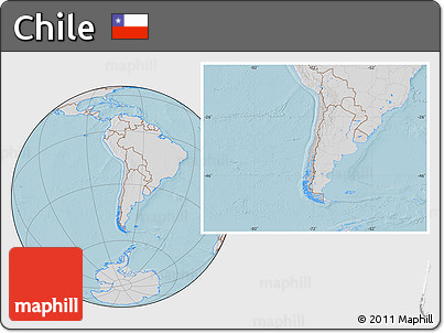 Gray Location Map of Chile, lighten, semi-desaturated, land only, hill shading