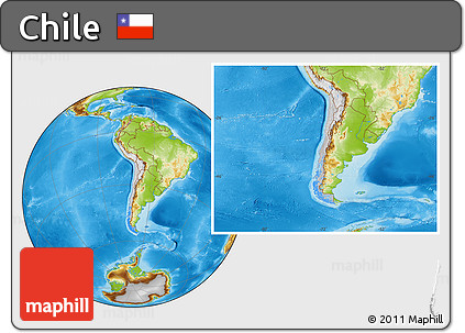 Gray Location Map of Chile, physical outside, hill shading