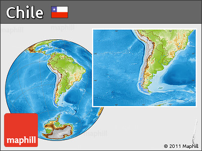 Gray Location Map of Chile, physical outside, hill shading