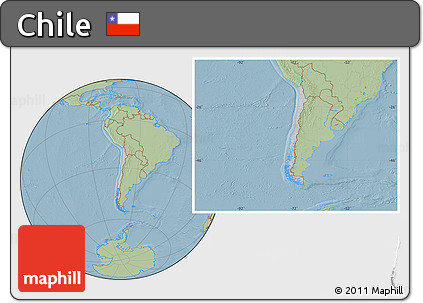 Gray Location Map of Chile, savanna style outside, hill shading outside