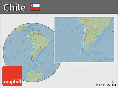 Gray Location Map of Chile, savanna style outside, hill shading outside