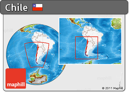 Physical Location Map of Chile, highlighted continent, within the entire continent