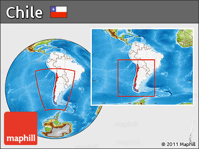 Physical Location Map of Chile, highlighted continent, within the entire continent