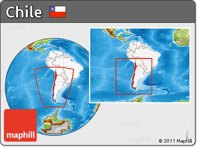 Physical Location Map of Chile, highlighted continent, within the entire continent