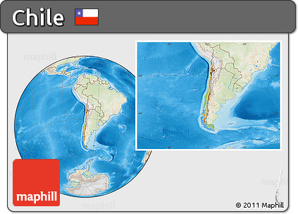 Physical Location Map of Chile, lighten, land only