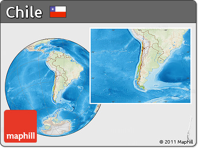 Physical Location Map of Chile, lighten, land only