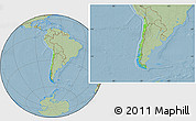 Political Location Map of Chile, savanna style outside, hill shading